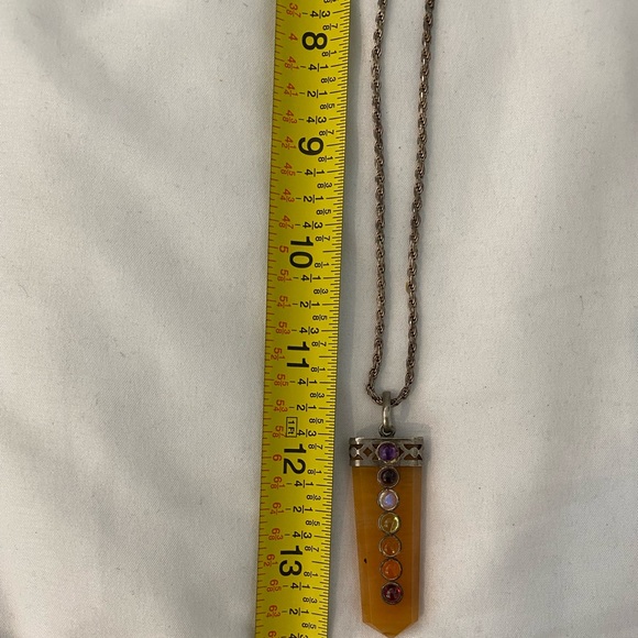 Stone Flat Stick 7 Chakra Beads Pendant with Chain - Picture 3 of 6